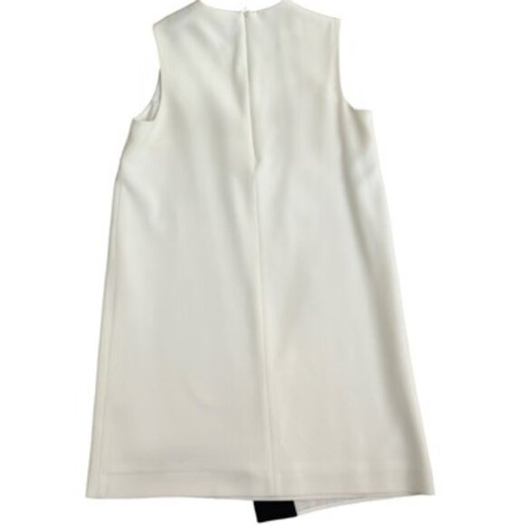 Anne Klein Ivory Shift Dress with Asymmetrical Black Trimmed Overlay - Size 4 - Picture 4 of 8
